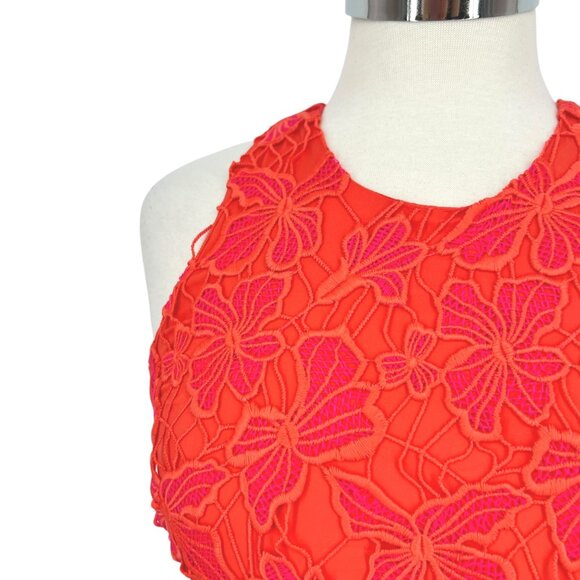 Alexia Admor Reese Floral Lace Halter Dress Coral Pink Orange Size XS - Picture 3 of 13